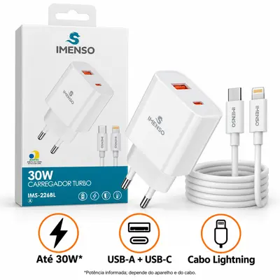 CARREGADOR LIGHTNING TURBO IMENSO IMS-226BL — 30W