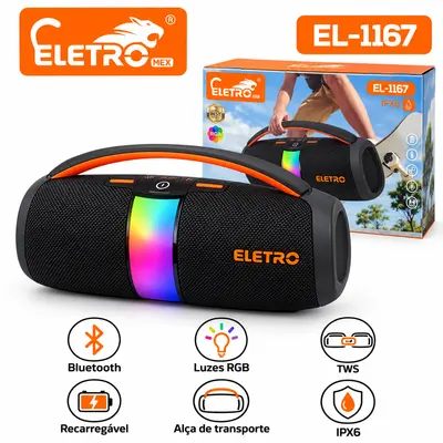 CAIXA DE SOM ELETROMEX EL-1167 — 200W MÁX, BLUETOOTH 5.3 & RGB