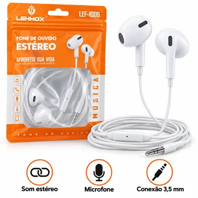FONE DE OUVIDO LEHMOX LEF-1006 — BRANCO COM FIO