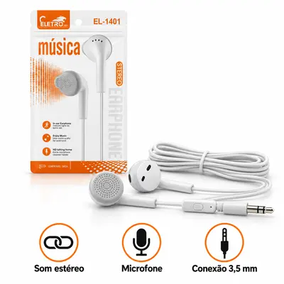 FONE DE OUVIDO ELETRO EL-1401 — BRANCO COM FIO
