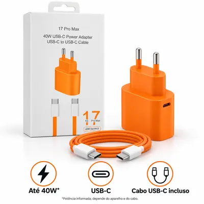 CARREGADOR COMPLETO USB-C 40W — LARANJA