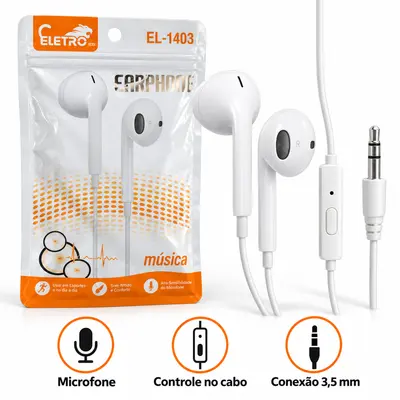 FONE DE OUVIDO ELETRO EL-1403 — BRANCO COM FIO