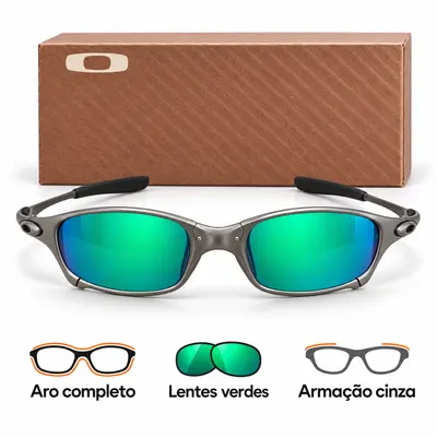ÓCULOS JULIET - ARMAÇÃO CINZA E LENTES ESPELHADAS VERDES