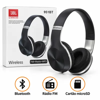 FONE DE OUVIDO HEADPHONE WIRELESS 951BT — PRETO E PRATA